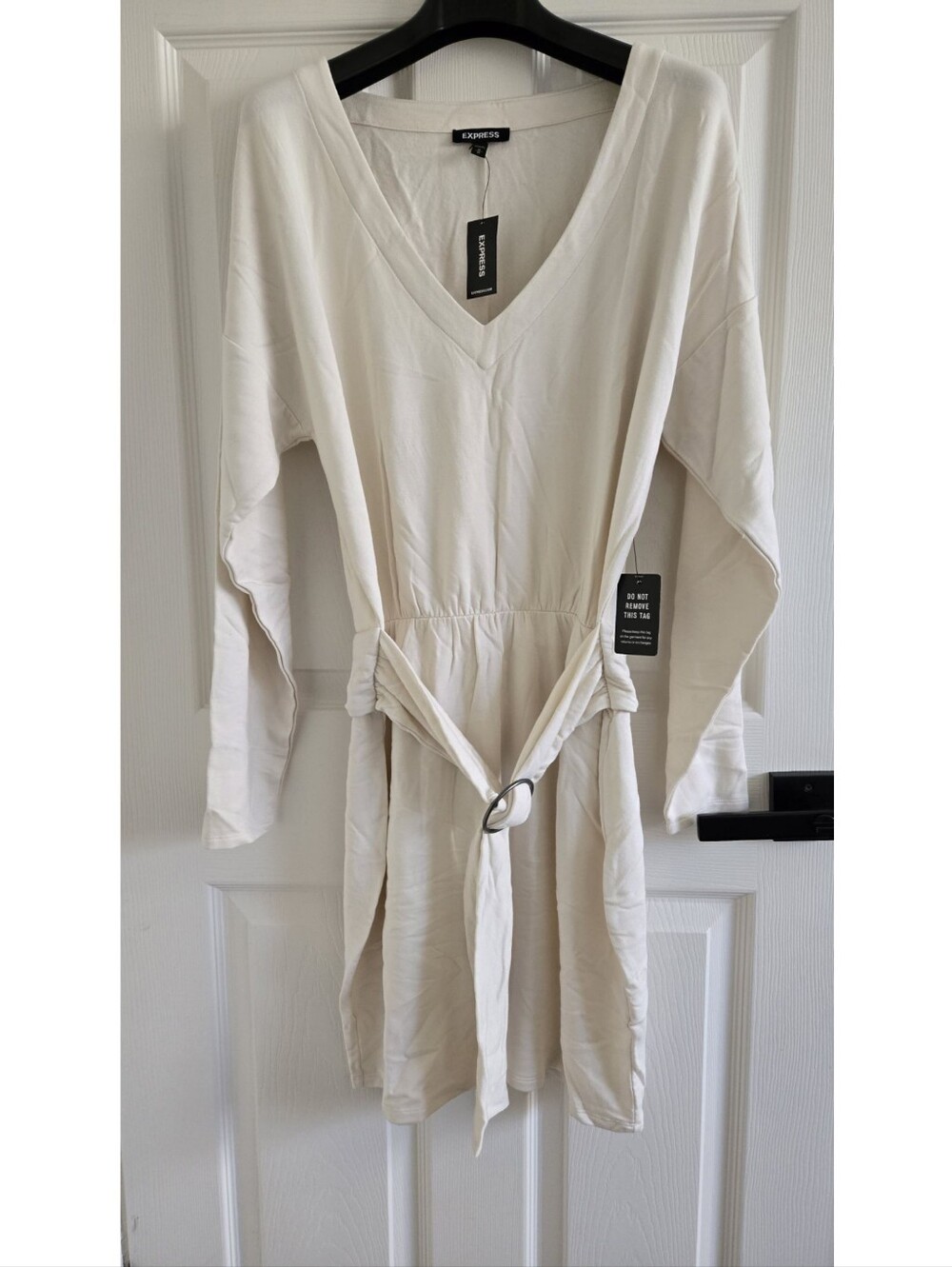 Express Long Sleeve Sweater Dress With Belt Cream Medium